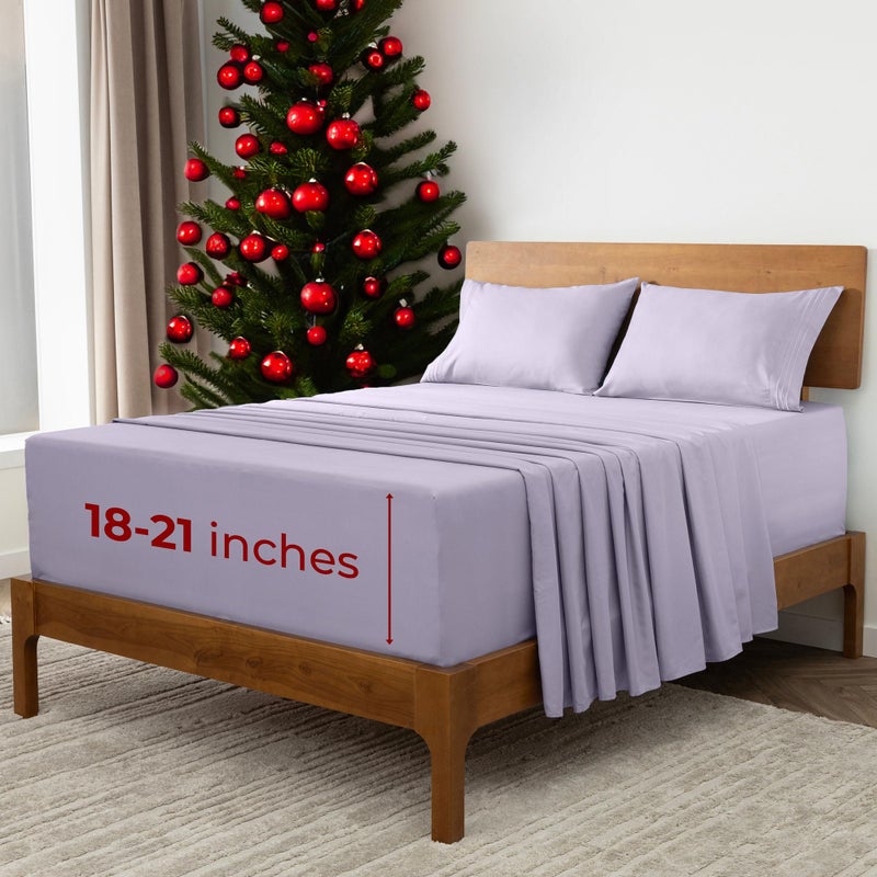 Mellanni Extra Deep California King Sheets - 4 PC Iconic Collection Bedding - Hotel Luxury, Ultra Soft, Cooling Bed Sheets - Wrinkle, Fade, Stain Resistant (Cal King, Lavender) - Image 1
